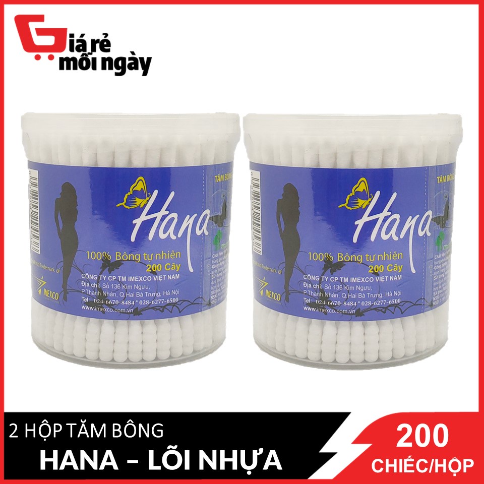 COMBO  2 Hộp Tăm bông Hana hộp tròn(Xanh Đậm) lõi nhựa - 200c