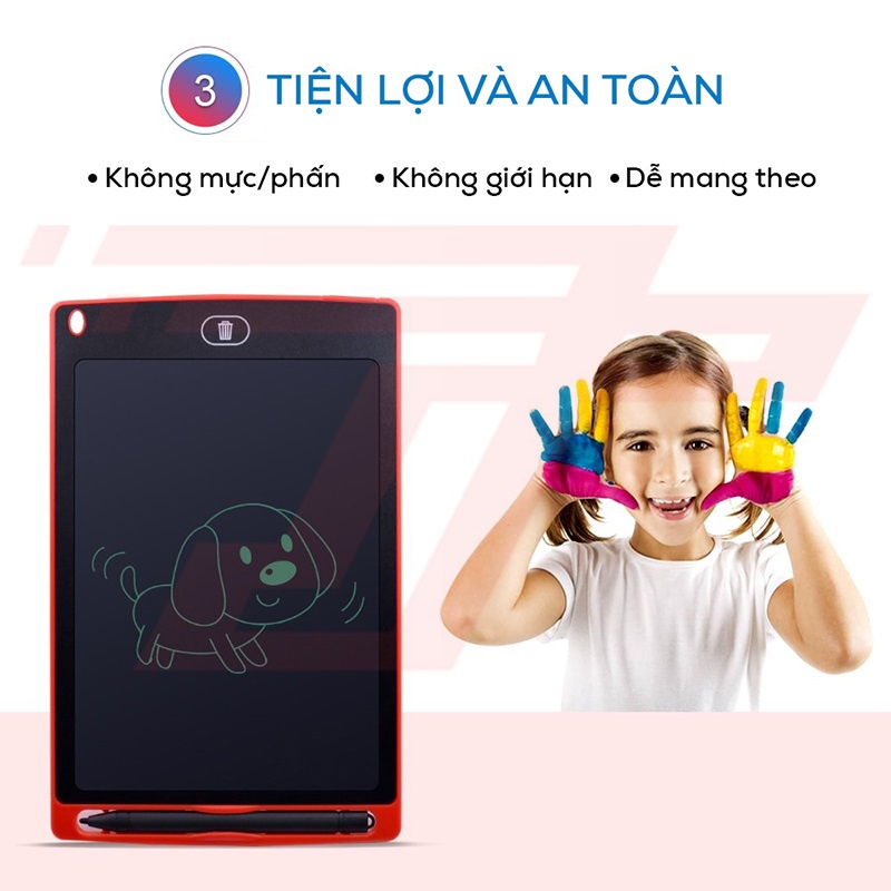 Bảng viết tự xóa , Bảng vẽ thông minh LCD Tự Xóa chỉ cần nhấn nút là tự động xóa, tiện lợi size 8.5 inch