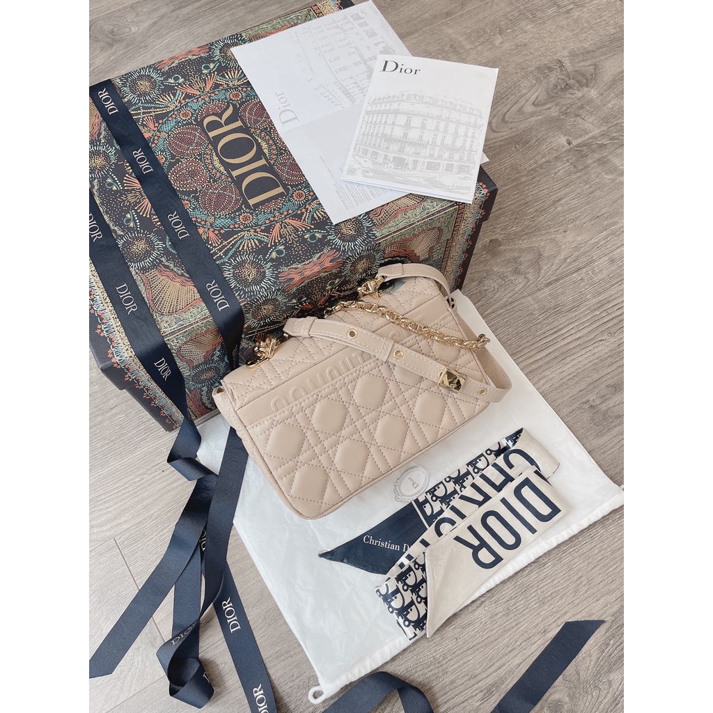 Túi Dior caro super small size 22CM - Màu kem