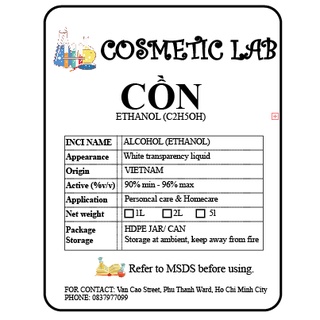 5L CỒN (ETHANOL) 70 ĐỘ, 90 ĐỘ, 96 ĐỘ Y TẾ, CỒN KHỬ KHUẨN, CỒN LÀM MỸ PHẨM, DẦU THƠM