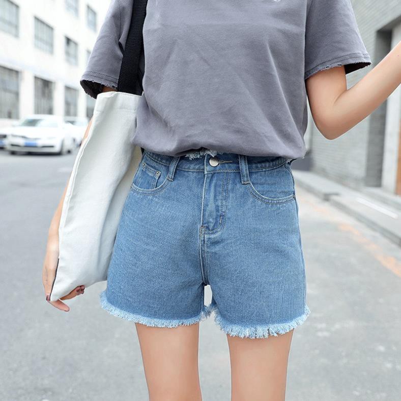 Quần jean lưng cao hè 2019, ống rộng kiểu Nhật, cạp chun cỡ lớn, short nữ thời trang mới giá sỉ  ཾ