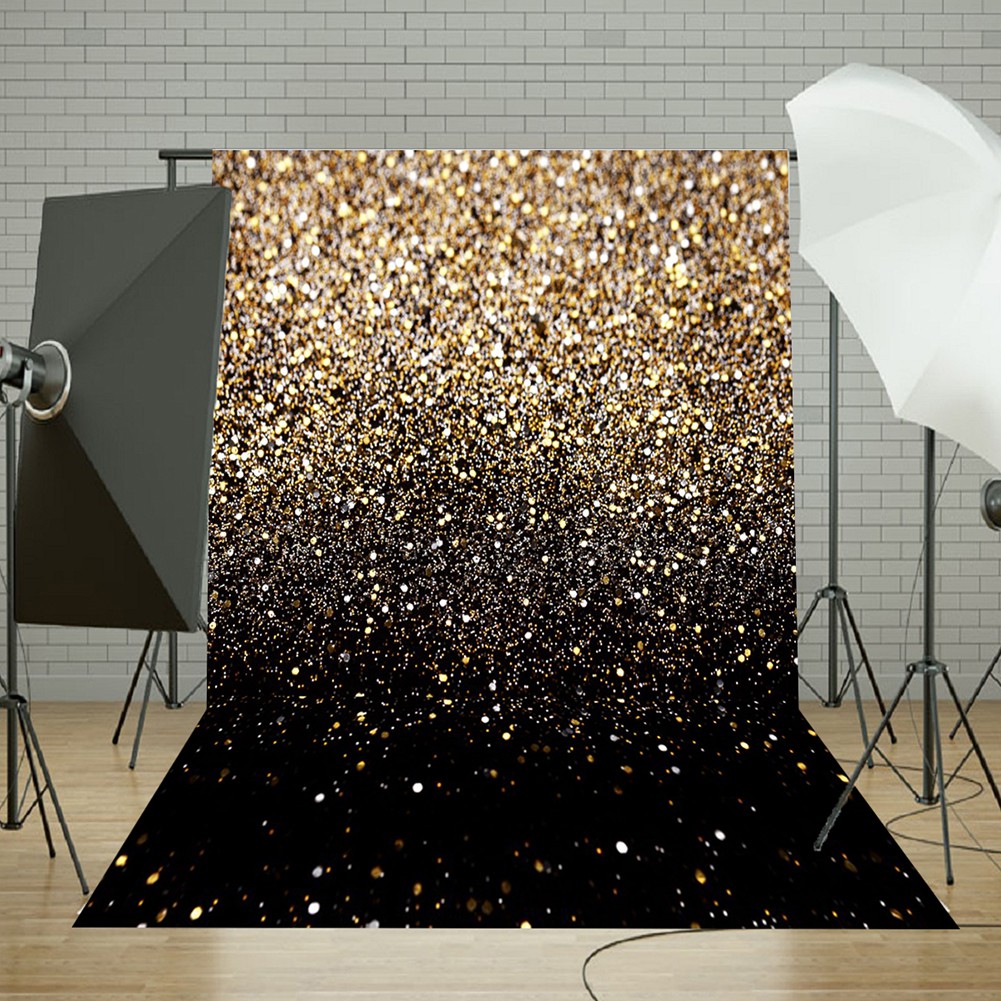 MI-5x7FT Vinyl Party Glitter Black Gold Dots Photo Studio Backdrop Background Props