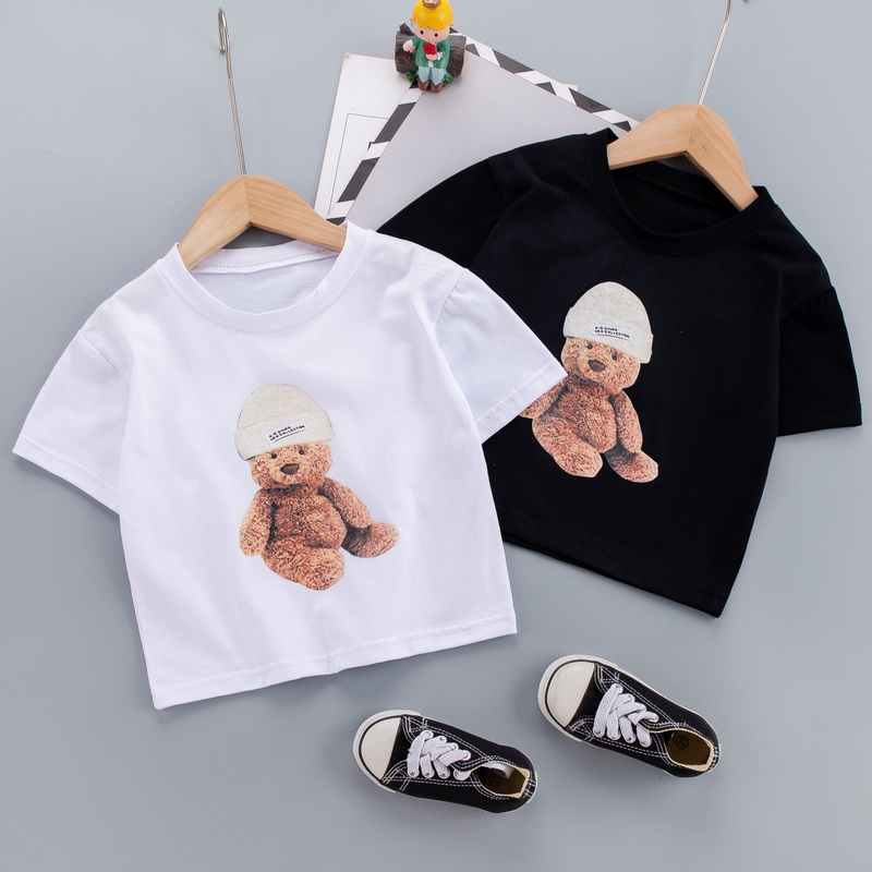 Áo Thun Tay Ngắn Cổ Tròn Được Làm Từ Chất Liệu Cotton Với Họa Tiết Hình Con Gấu Dùng Cho Trẻ Từ 0 Tới 6 Tuổi
