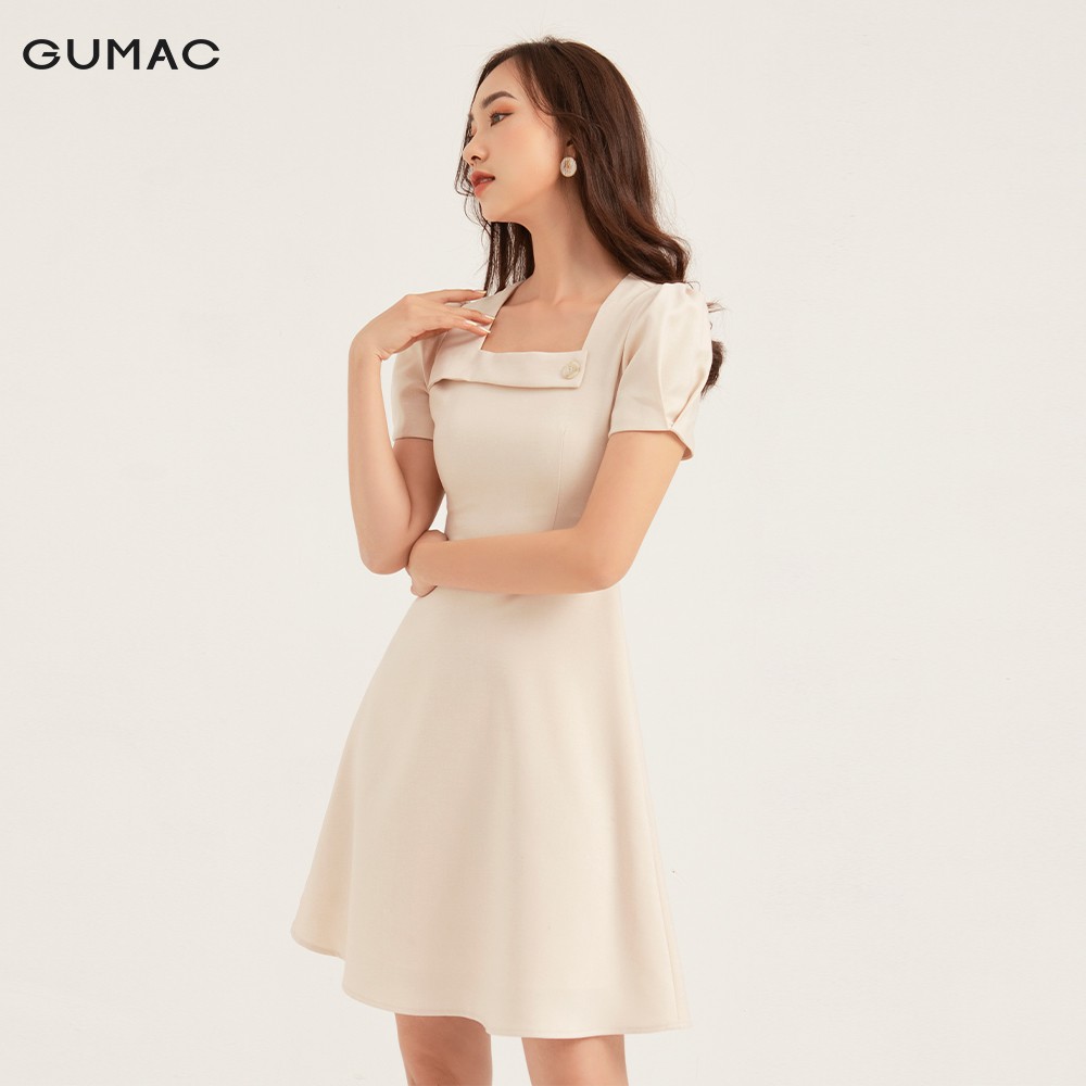 Đầm nữ cổ vuông GUMAC ôm dáng cao cấp màu nude, đủ size DB1154 | BigBuy360 - bigbuy360.vn