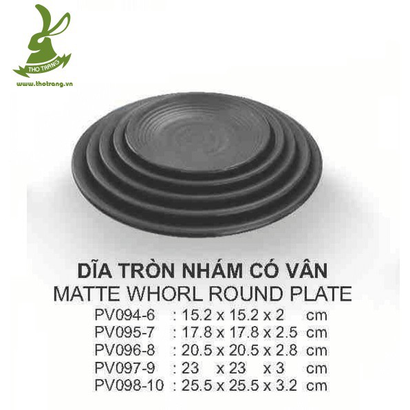 Dĩa Tròn Lót Chén Cơm Kiểu Hàn Quốc Màu Đen Có Vân Tròn 15.2*15.2*2cm Srithai Superware PV094-6
