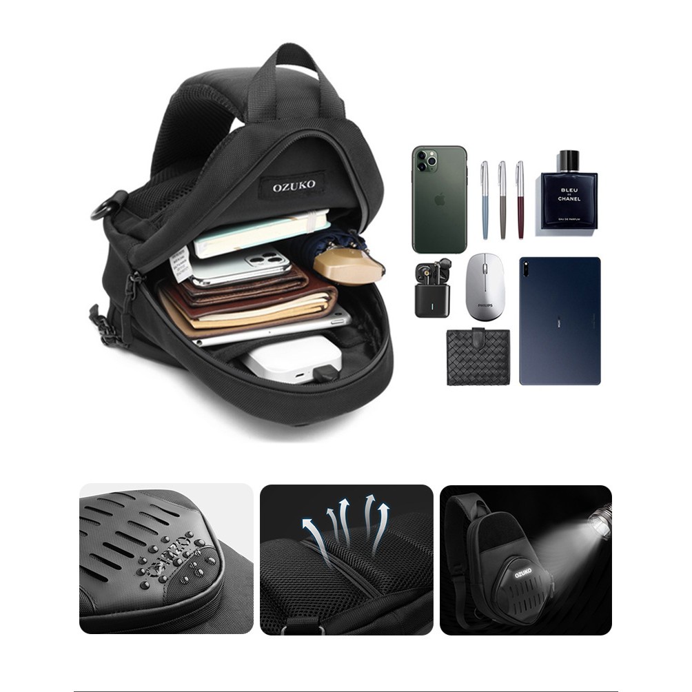 Ozuko Túi Đeo Chéo Ngực Có Cổng Sạc Usb Chống Thấm Nước Thời Trang Cho Nam