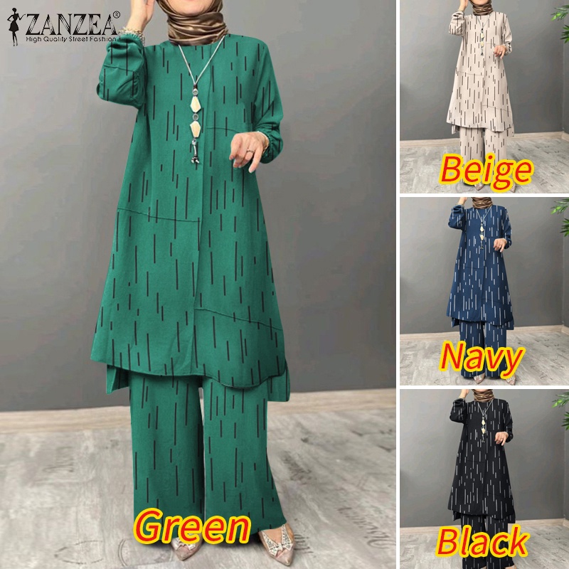 Zanzea Bộ Áo Tay Phồng Kèm Quần Dài Ống Rộng Lưng Thun Thời Trang Cho Phụ Nữ Hồi Giáo