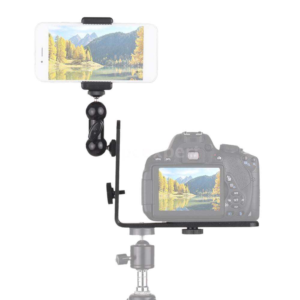 PCER◆ Vertical L-Shape Bracket Camera Stand + Flexible Smartphone Ballhead Stand + Adjustable Phone