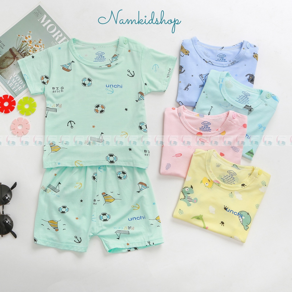 Bộ cộc tay Unchi chất peptit nền màu họa tiết mới cho bé trai bé gái Namkidshop (QATE416)