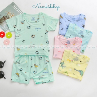 Bộ cộc tay Unchi chất peptit nền màu họa tiết mới cho bé trai bé gái Namkidshop