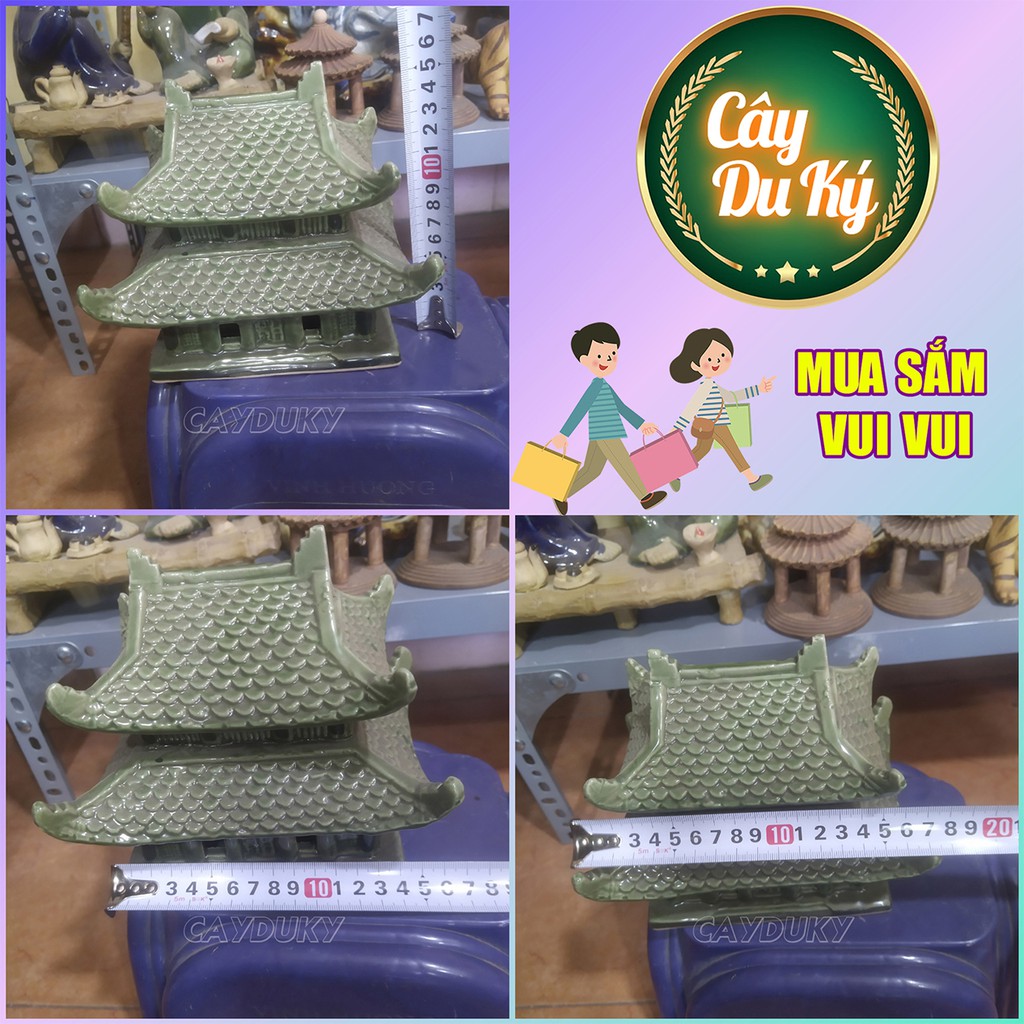 Tượng chùa Bắc Bộ men sứ xanh gốm sứ Bát Tràng-18x15x16 cm làm mô hình trang trí tiểu cảnh, trang trí bể cá
