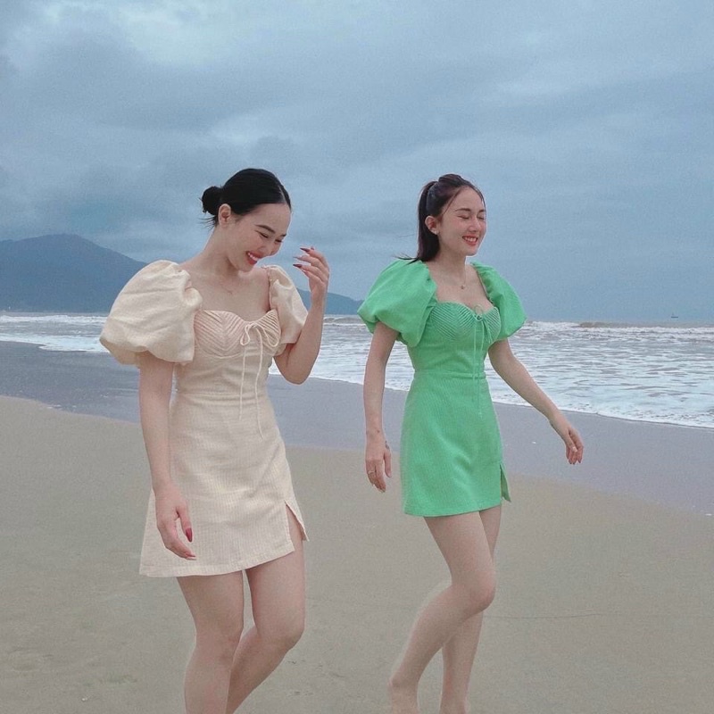 Váy Thô Ly Ngực Tay Phồng 2 Màu Siêu Xinh Có Ảnh Thật Kèm Video