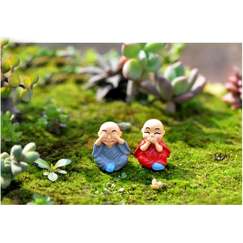 Set 4 Mô Hình Chú Tiểu Hoạt Hình Mini Bằng Nhựa Resin Trang Trí Cây Bonsai