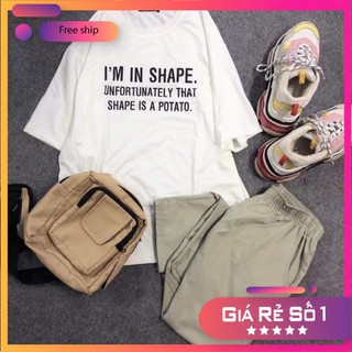 [COMBO TIẾT KIỆM] Set 1 áo tay lửng In Shape Potato + 1 quần kaki be unisex