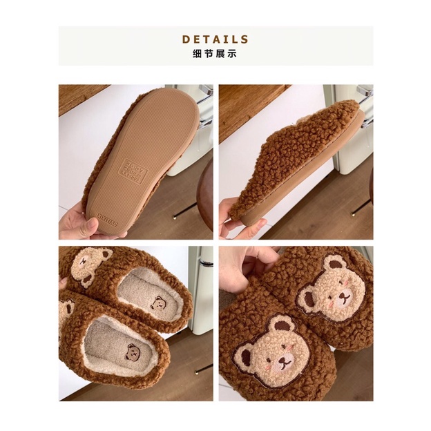 Dép sục bông lông cừu đi trong nhà hình con gấu kèm ảnh thật