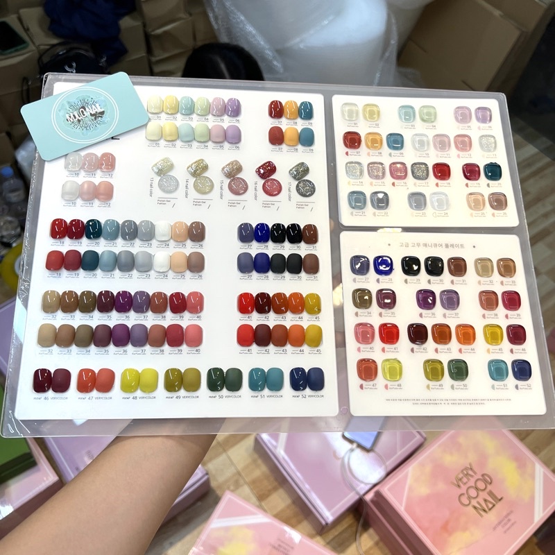 Sét sơn gel verygood nail 52 chai bảng mầu mới  kèm base top, bảng mầu