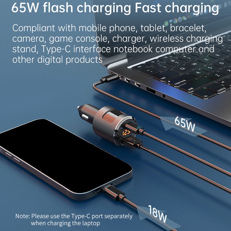 Car Charger 18W 65W USB Car Charger PD Type Flush Fit Car Adapter for iPhone XR/Xs/Max/X/8/7/Plus Sier