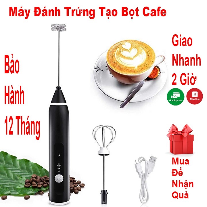 Máy đánh trứng tạo bọt cafe mini 2 trong 1 với 3 chế độ dùng pin sạc USB cao cấp