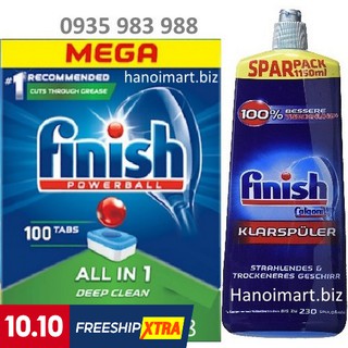 Combo 100 Viên rửa bát Finish all in 1 + 1150ml Nước làm bóng finish (Hàng chính hãng )