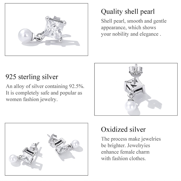 Bông tai BAMOER Bạc 925 đính đá zircon nhân tạo xinh xắn