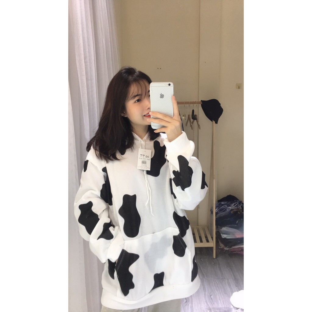 Áo Hoodie Bò Sữa/ Áo nỉ nữ họa tiết loang đen trắng bò sữa cute SIÊU HOT | BigBuy360 - bigbuy360.vn
