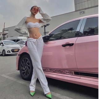 Quần jeans trắng ống rộng cạp thấpi