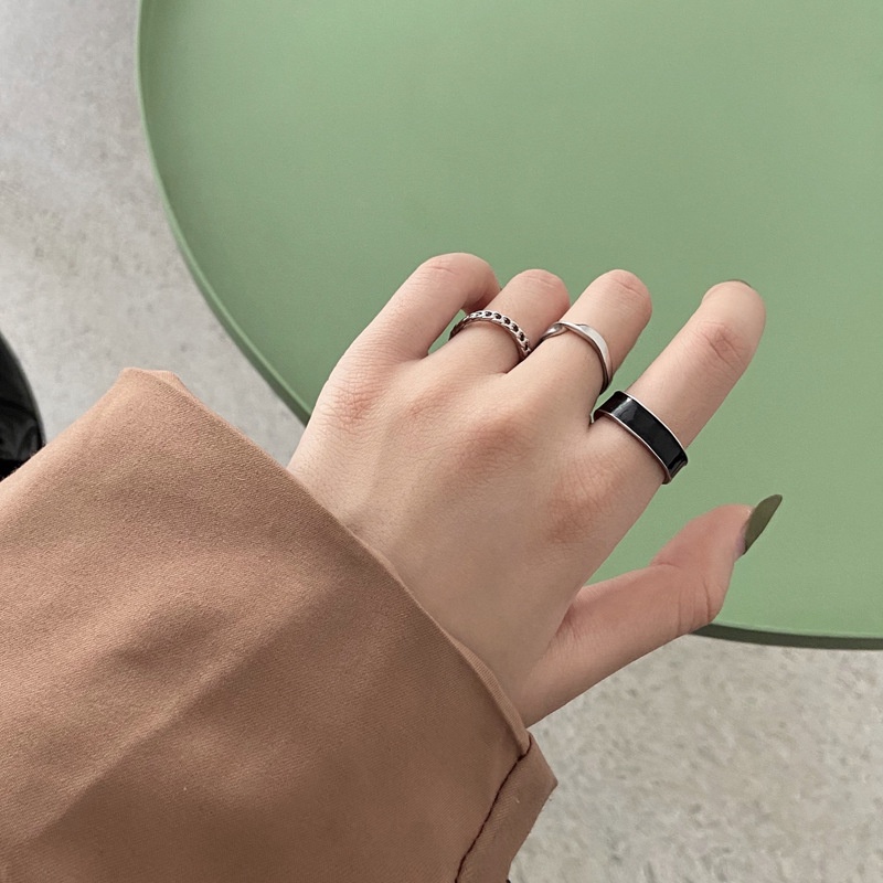 Set 3 nhẫn hở màu đen thời trang retro cá tính
