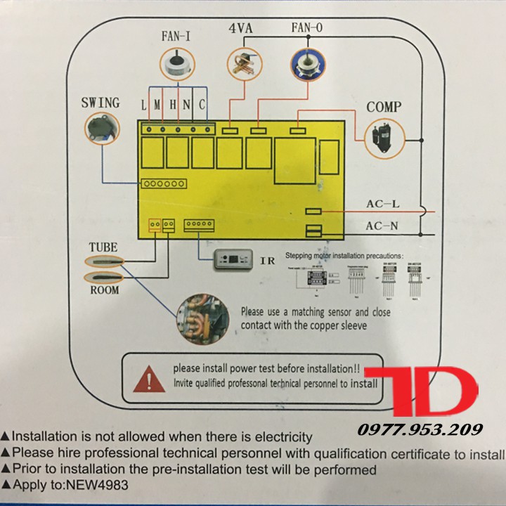 Bo mạch điều hòa 5 dây NEW 4983 có đèn hiển thị số