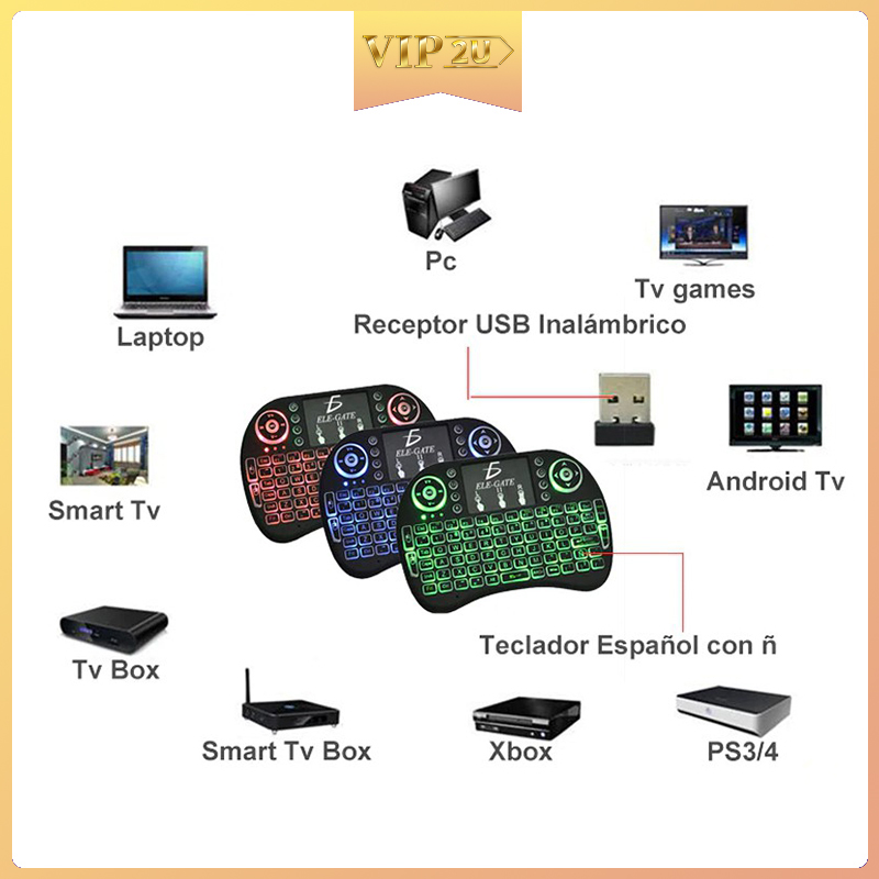 Bàn Phím Vi Tính Điều Khiển Không Dây Vip2U Cho Tv Thông Minh Pc