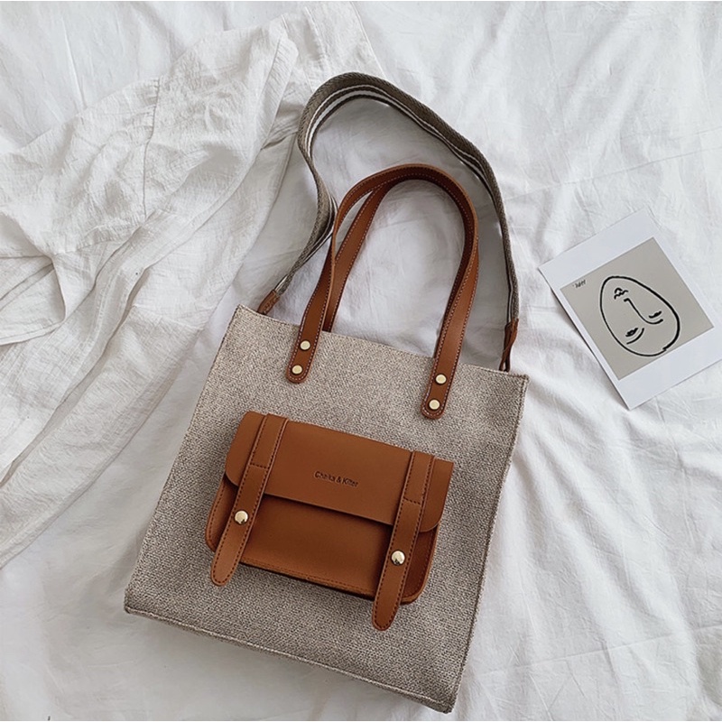 Túi Tote Da Mix Canvas - Set 2 Quai