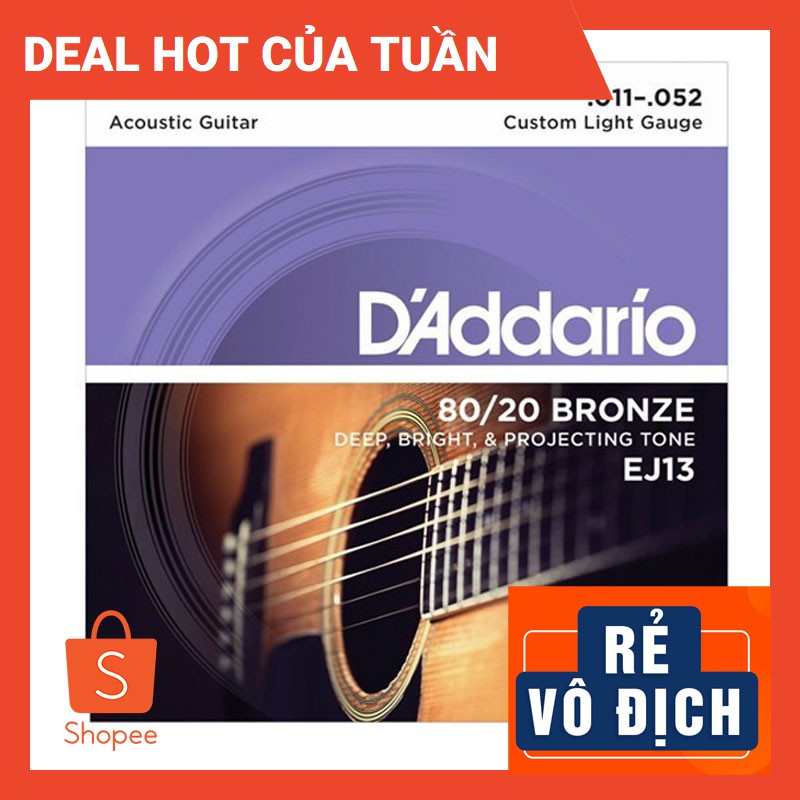 Dây Guitar Acoustic D'Addario EJ13, Custom Light, 11-52, 80/20 Bronze ( Hàng Chính Hãng )