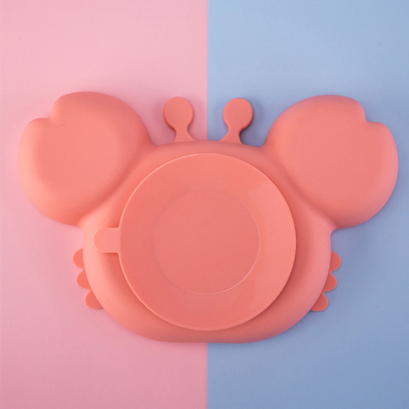 Tô Ăn Chia Ngăn Bằng Silicon Không BPA Hai Màu Có Giác Hút Hình Cua Hoạt Hình Cho Bé Sơ Sinh