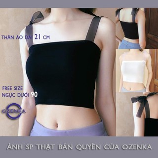 Áo 2 dây croptop nữ , áo ống kiểu crt thắt nơ thun gân mịn mát hai dây điều chỉnh được OZENKA 155 🔥