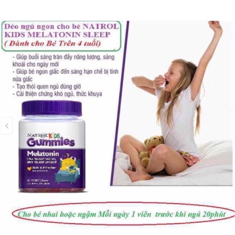 Natrol Gummies Melatonin Kid 90v Kẹo dẻo hỗ trợ ngủ ngon cho bé