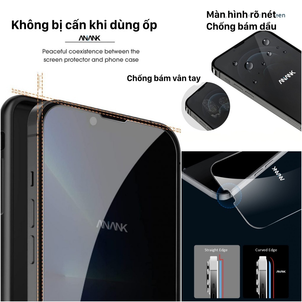 KÍNH CƯỜNG LỰC IPHONE 14 PRO MAX-14 PRO-14 PLUS-14-13 PRO MAX-13 PRO-13 MINI ANANK VIỀN ĐEN 2.5D CHÍNH HÃNG