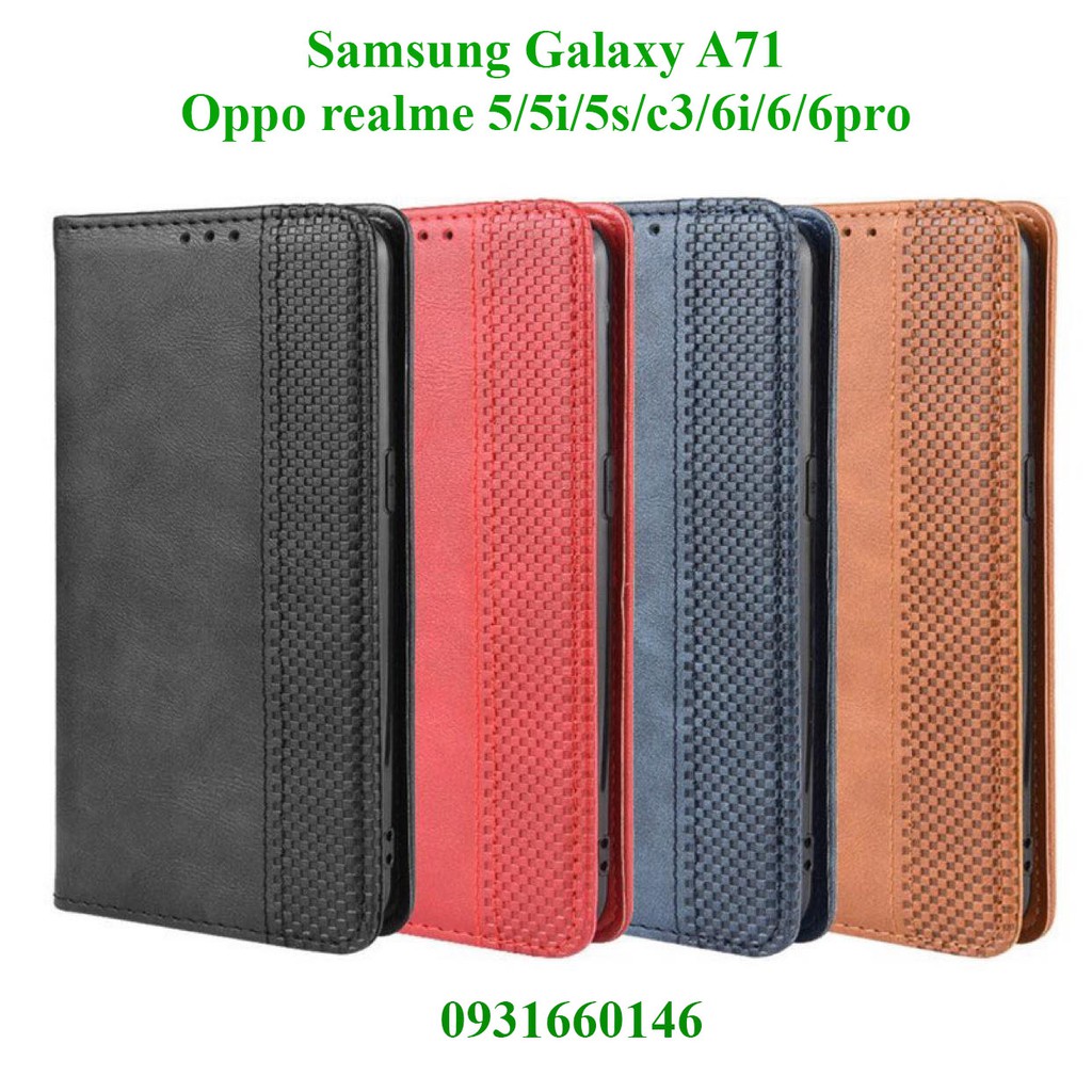 Bao da điện thoại Samsung Galaxy A71, Oppo Realme 5 / 5i / 5s / C3 / 6 / 6i / 6 pro dạng ví nắp gập, ngăn đựng thẻ ATM