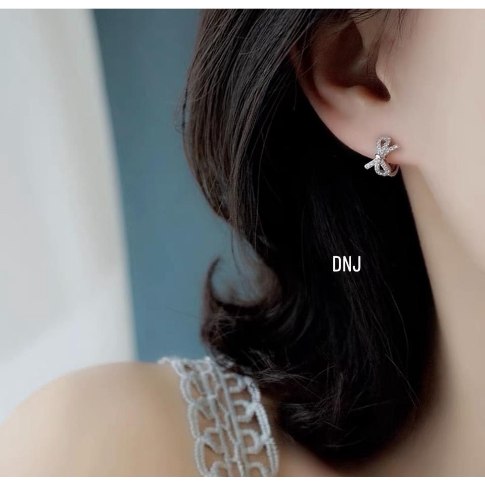 Bông tai nơ đá cách điệu chuẩn bạc ta - Kho sỉ bạc Nhất Linh