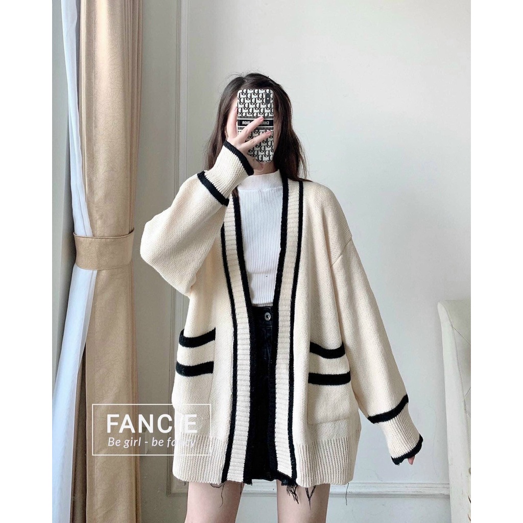 Áo khoác cardigan len nữ dài tay ulzzang Hàn Quốc, Áo cadigan len tăm vintage dệt kim