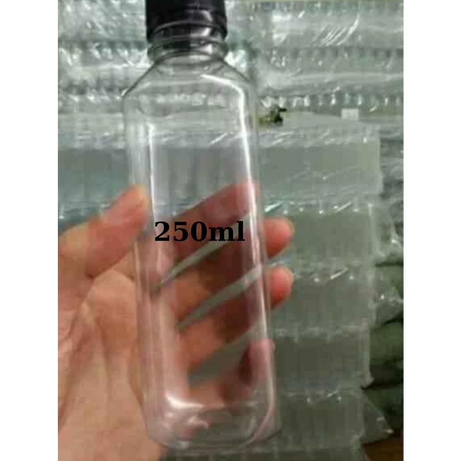 100 chai nhựa vuông nắp đen 250ml, 330ml