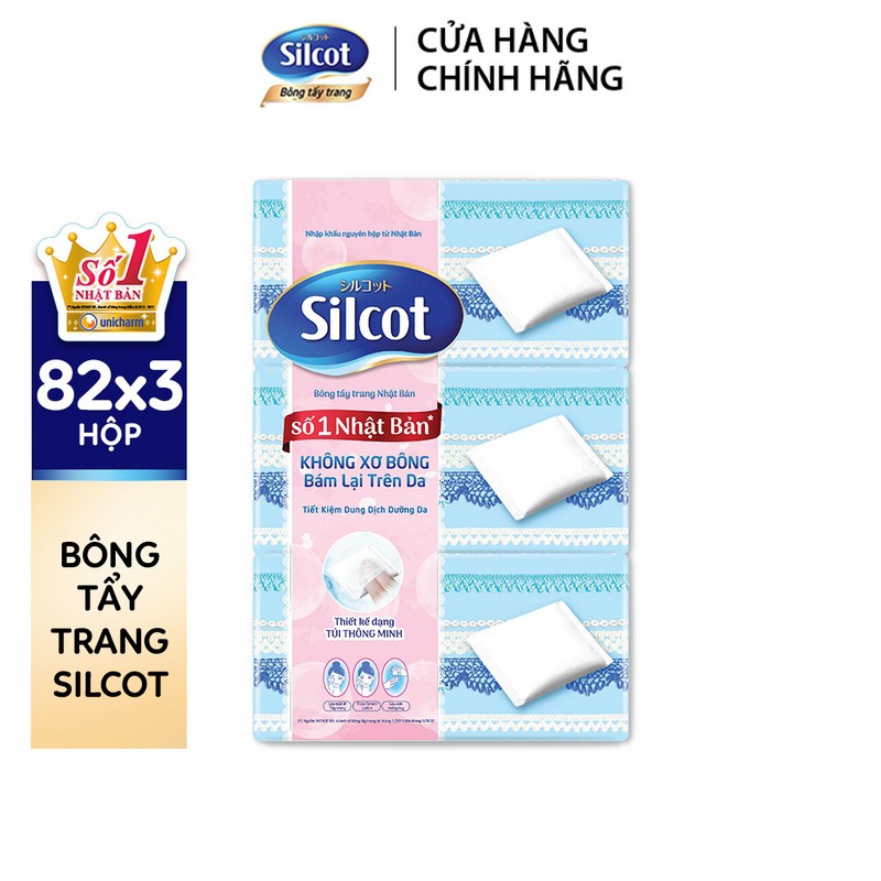 Combo 3 Bông tẩy trang Silcot hộp 82 miếng