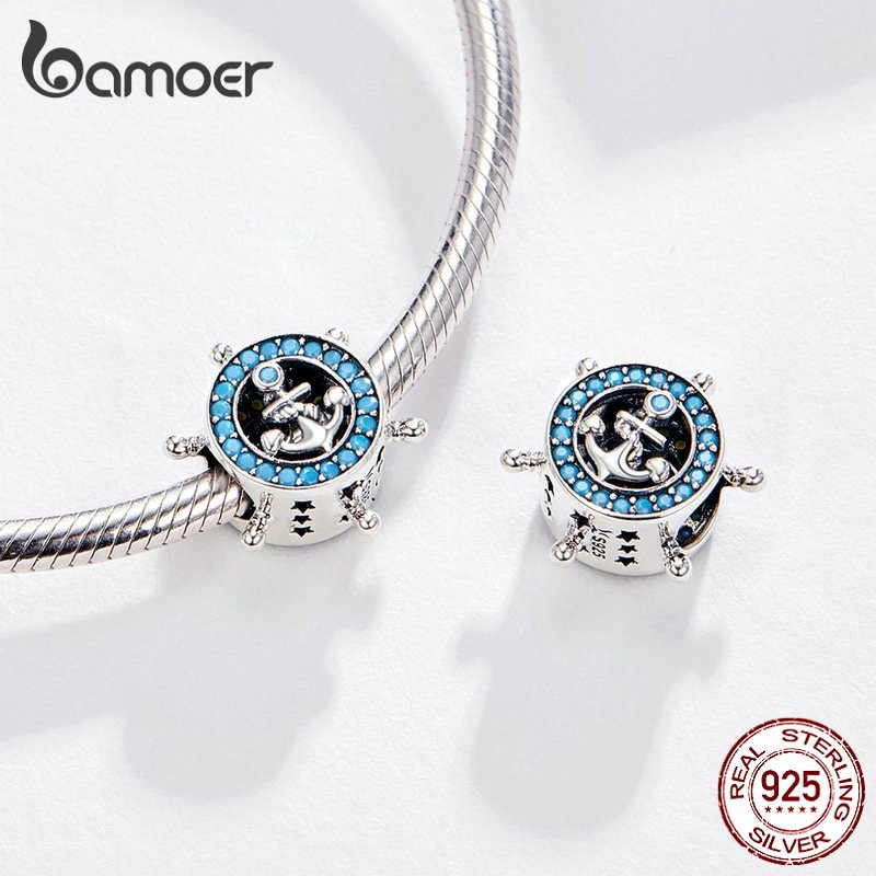 Hạt Charm Bamoer Scc1200 Dạng Tròn Kiểu Bánh Lái Đính Đá Dùng Làm Vòng Đeo Tay Cho Nữ