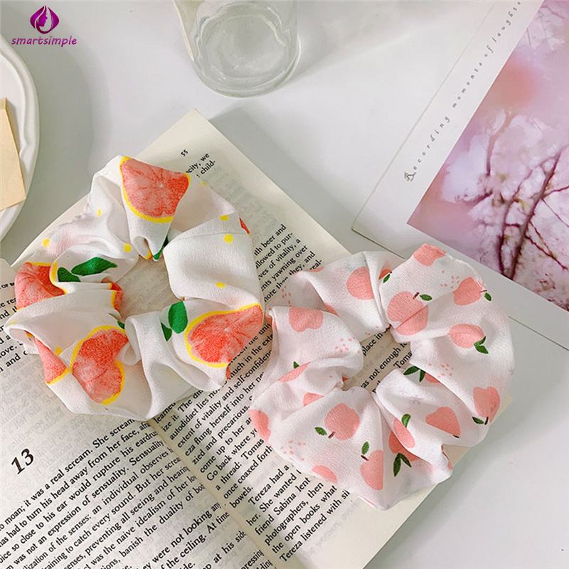 Dây Buộc Tóc Vải Nhún Độ Co Giãn Cao Họa Tiết Trái Cây Màu Sắc Dễ Thương