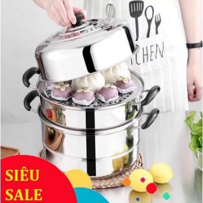 NỒI HẤP 3 TẦNG SIÊU TIỆN DỤNG, Nồi hấp 3 tầng đường kính 28cm dùng trên mọi loại bếp