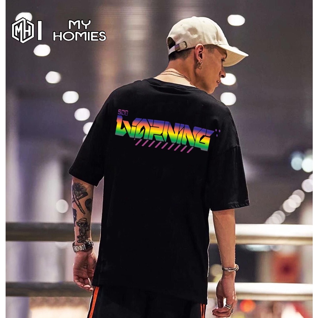 Basic T-shirt tay lỡ form rộng,áo thun cotton phản quang 7 màu WARNING