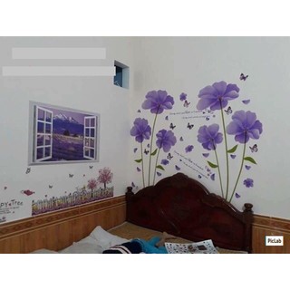 decal dán tường bộ đôi hoa tím