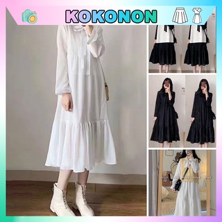 Váy babydoll tiểu thư hai màu trắng đen, đầm babydoll nơ ngực hà quốc cực xinh q004