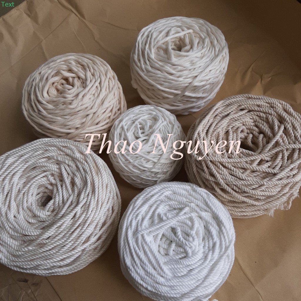 Dây thừng se macrame , dây cotton ( 2mm, 3mm, 4mm, 5mm, 6mm,7mm ,8mm, 10mm). Màu kem và màu ngà