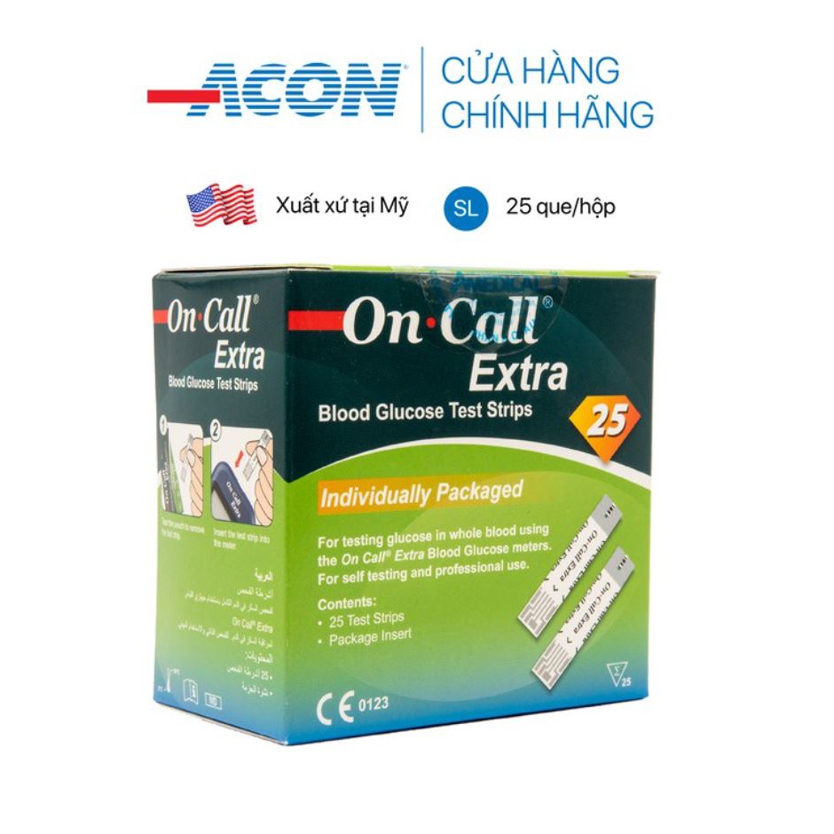 [Chính hãng, Date xa] Hộp 25 Que thử đường huyết Acon On-call extra, NK chính ngạch, Tem niêm phong, nhãn phụ TV đẩy đủ