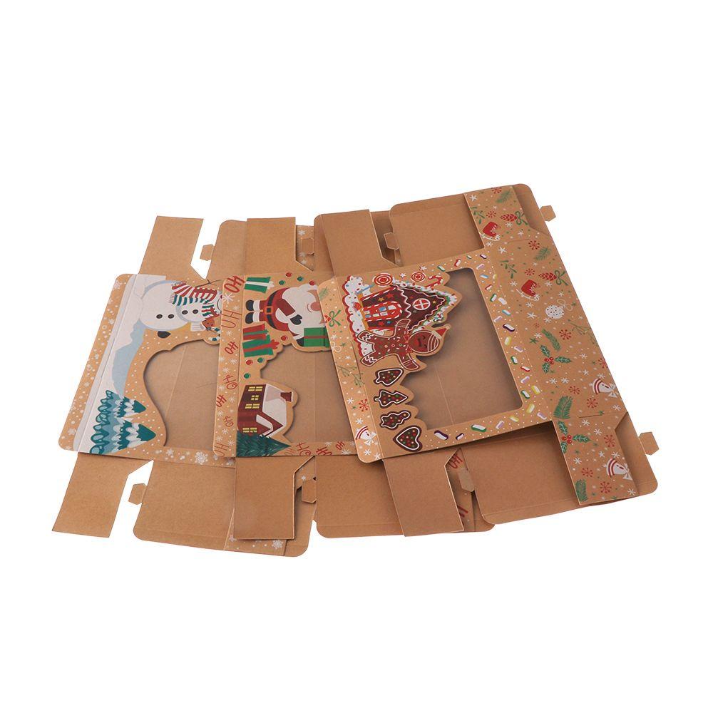 PINEVN Set 3 Hộp Giấy Kraft Có Thẻ Dán Cửa Sổ Trong Suốt Trang Trí Giáng Sinh DIY
