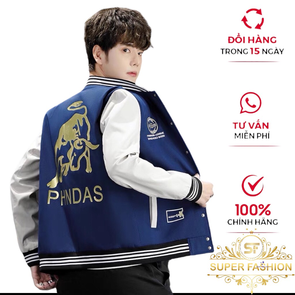 Áo Khoác Dù Bomber Nam Phối Chữ Cùng Họa Tiết Com Trâu Phối Viền Cổ Thời Trang Super Fashion